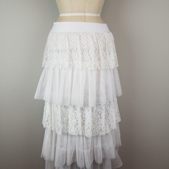 Vintage Style Tiered White Midi Length Lace & Tulle Skirt Ladies size Small - Picture 4 of 5